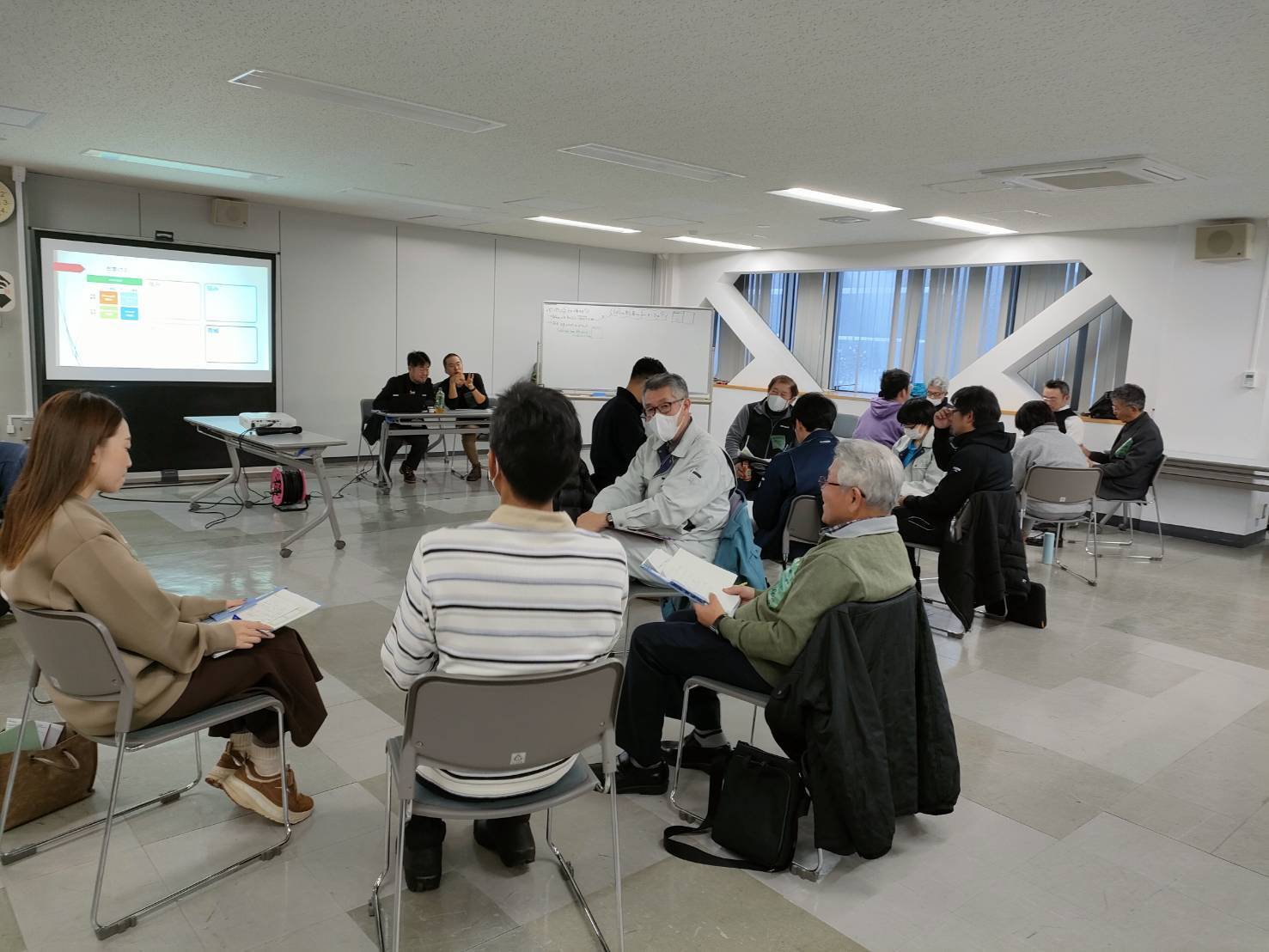 写真3　グループごとに自由に意見を出し合う