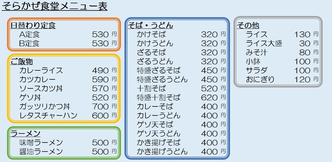 メニュー表