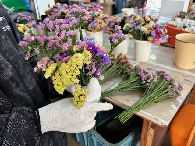 学生が作ったイベント用の花束